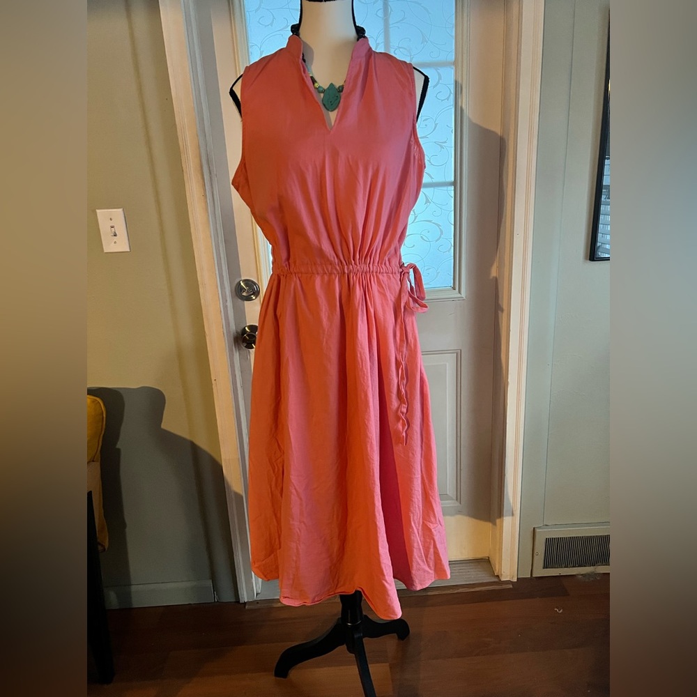 Ann Klein sz 12 linen blend midi dress in coral pink.